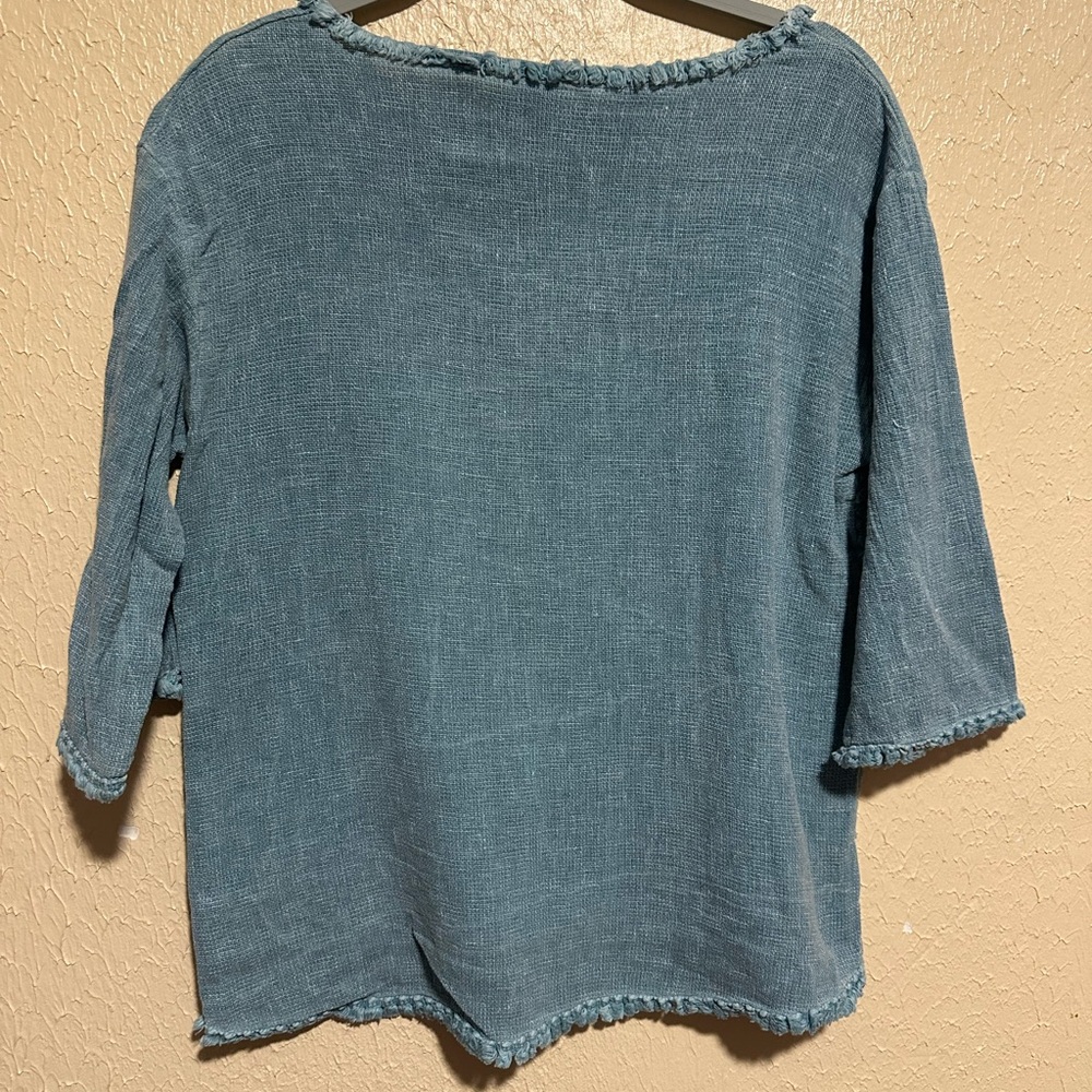 Tempo Paris 100% Linen 3/4 Sleeve Boho Top Size Large Made in Italy Size Medium - Picture 3 of 7
